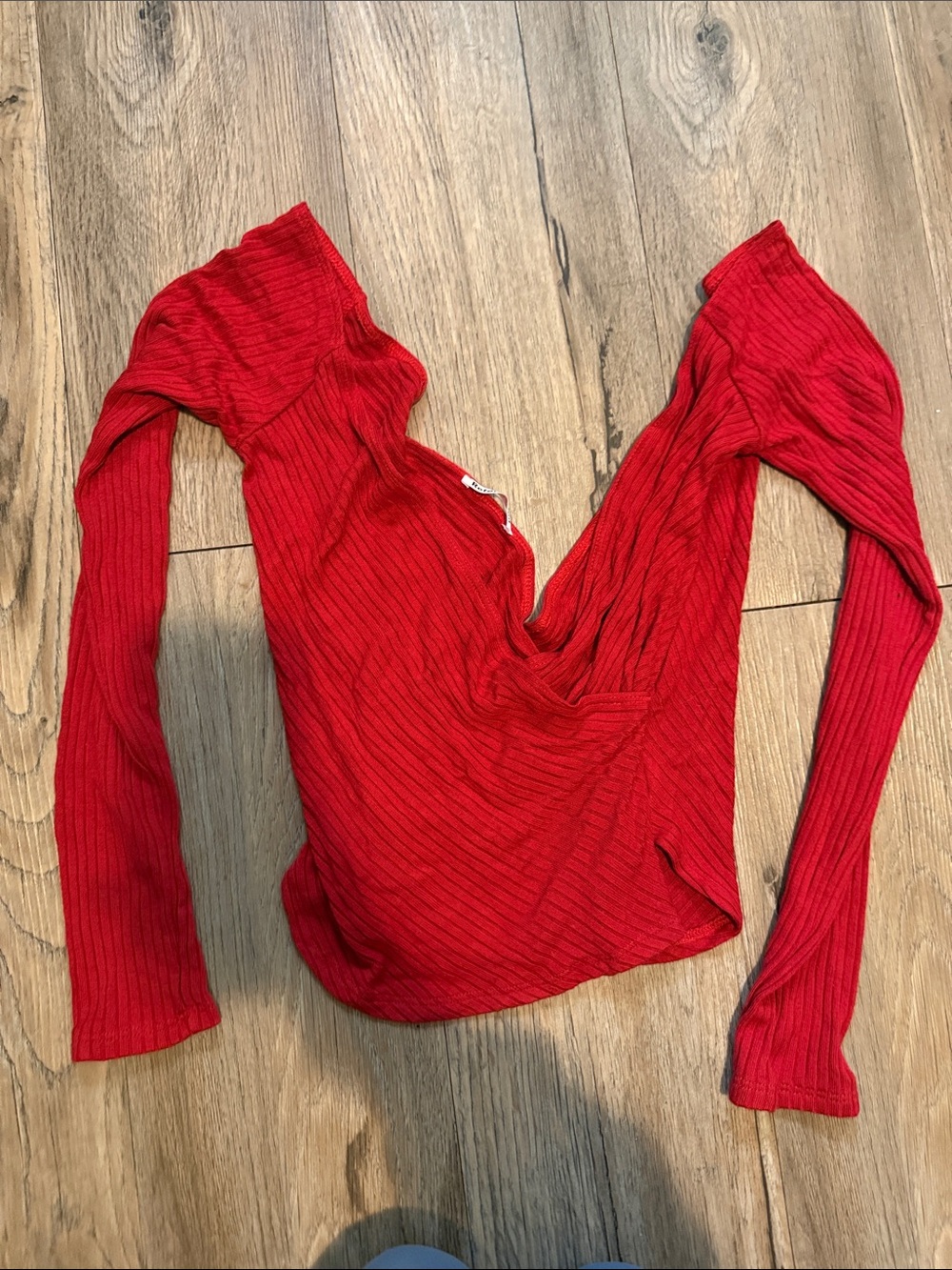 Reformation Red Ribbed Long Sleeve Top